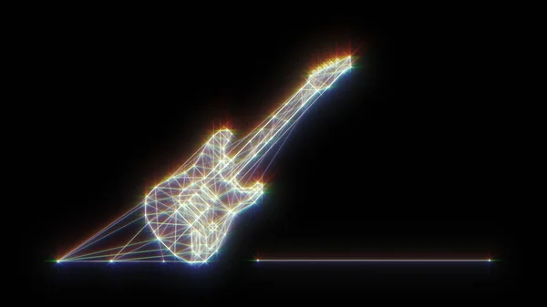 Guitarra Elétrica Neon Concept Musical Feito Linhas Dots Renderização Ilustração — Fotografia de Stock