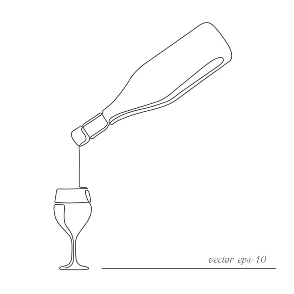Botella Vino Con Vidrio Bebida Alcohólica Concepto Alimentos Bebidas Dibujo — Vector de stock