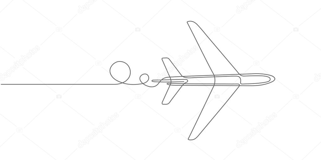 Flying plane.Airplane Vector .Continuous line drawing.Air flights.Vacation banner.