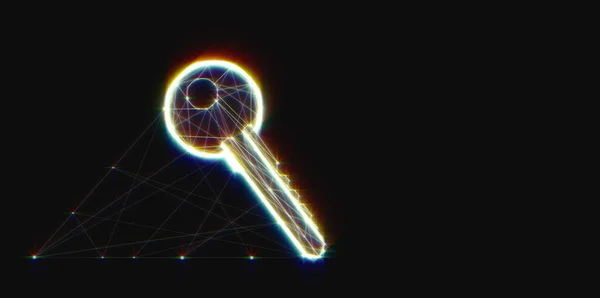 Neon Key Data 스토리지 Polygatil Wireframe Key Dots Lines — 스톡 사진