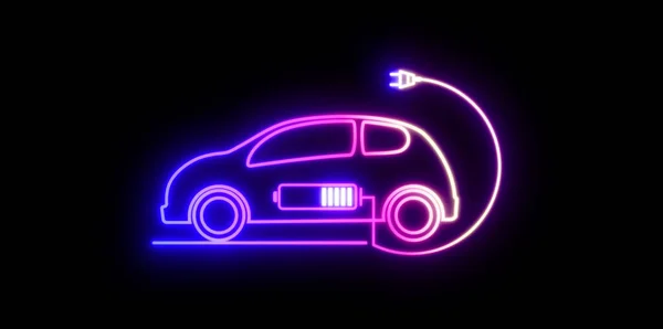 Samochód Elektryczny Ekologiczne Auto Lub Elektryczny Neon Ikona Samochodu — Zdjęcie stockowe