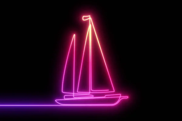 Neon Sea Yacht Continuous Line Drawing Sailing Boat Boat Black — Stock Photo, Image