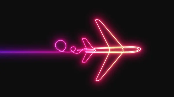 Neon Plane Airplane Flying Continuous Line Drawing Air Flights Holiday — Stockfoto