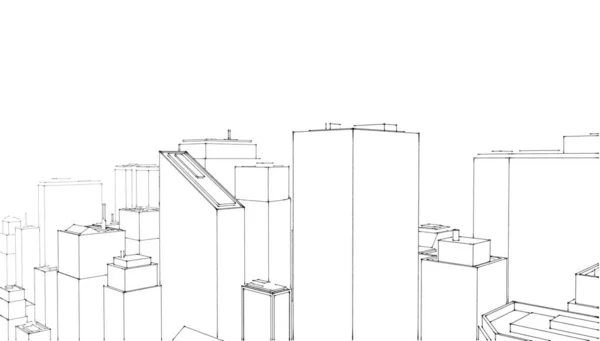 Technisches Projekt Der Stadt Zeichnung Von Wolkenkratzern Gebäuden City Wolkenkratzer — Stockfoto