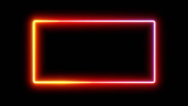Neonový Rámeček Zářící Obdélník Černém Pozadí Geometrický Tvar Záře Obrysu — Stock fotografie