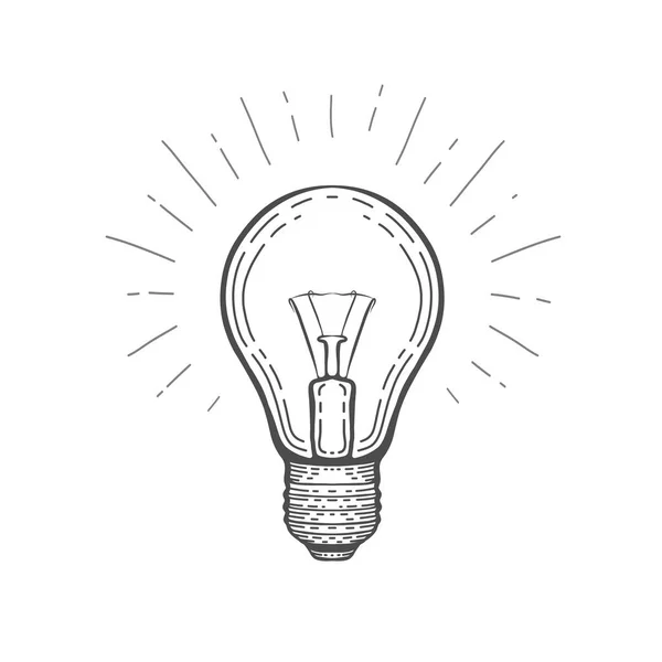 Glödande Glödlampa Lampa Skiss Elektricitet Energi Koncept Handritad Vektor Illustration — Stock vektor
