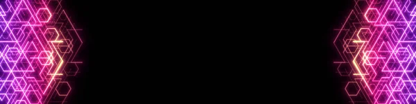 Баннер Неоновой Технологии Геометрические Ромбы Абстрактный Футуристический Фон Молекулярная Технология — стоковое фото