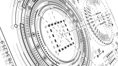 Teknoloji geçmişi. HUD elementleri. Mühendislik kavramı. Yuvarlak parçaların dönen mekanizması. Teknolojik yenilik. .