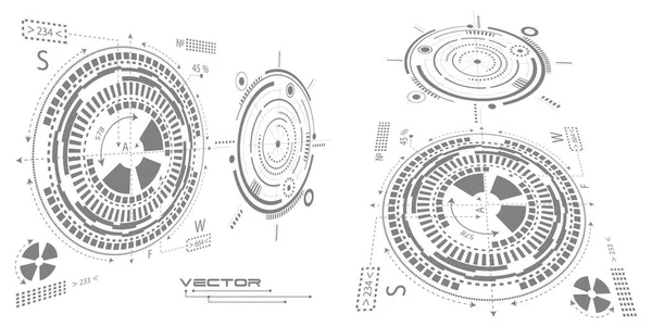 Hud Futuristic Technical Drawing Electronic Interface Futuro Círculo Fantástico Detalhes —  Vetores de Stock