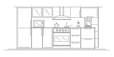 Mutfak odasının iç tasarımı. Yemek hazırlama. Modern ev mobilyası. .