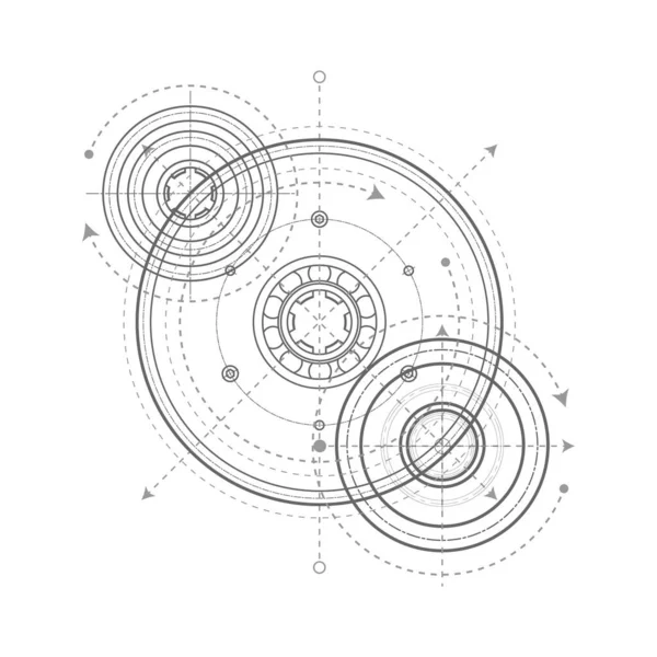 Dibujo Ingeniería Con Círculos Partes Geométricas Del Mecanismo Plan Técnico — Archivo Imágenes Vectoriales