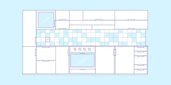Rysunek Kuchni Wnętrze Szkic Pokoju Kuchni Nowoczesne Meble Domowe Ilustracja — Wektor stockowy
