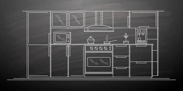 Rysunek Kuchni Wnętrze Szkic Pokoju Kuchni Nowoczesne Meble Domowe Ilustracja — Wektor stockowy