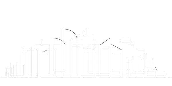 Moderne Stadsgezicht Continue Een Lijn City Wolkenkrabbers Architectuur Panoramisch Landschap — Stockvector