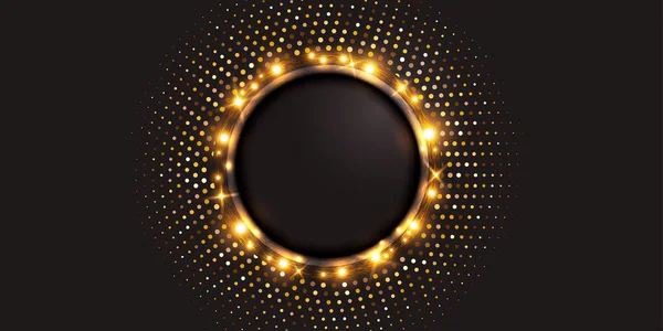 Abstraktní Zlatý Světelný Kruh Pozadí Zlatými Tečkami Zlatý Rám Vektor — Stockový vektor