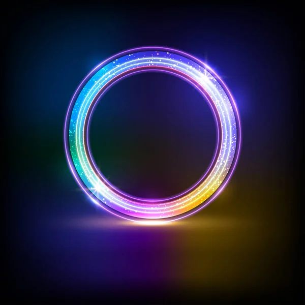 Studio Tmavé Pozadí Neonovým Kruh Elektrický Kulatý Rámeček Design Prvek — Stockový vektor