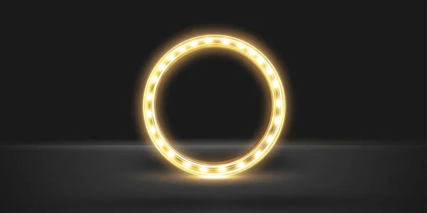 Studio Schwarz Room Frame Mit Glühenden Glühbirnen Lichteffekt Vector Illustration — Stockvektor