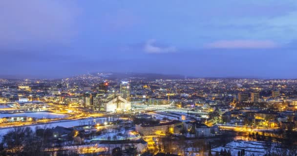 Merkezi Oslo üzerinde şafak — Stok video