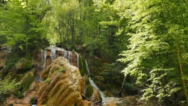 Серебряные ручьи водопада в Крыму — стоковое видео