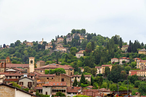 Bergamo, Italy. Roofs of houses. The historical part of the city. Upper city. Rainy weather