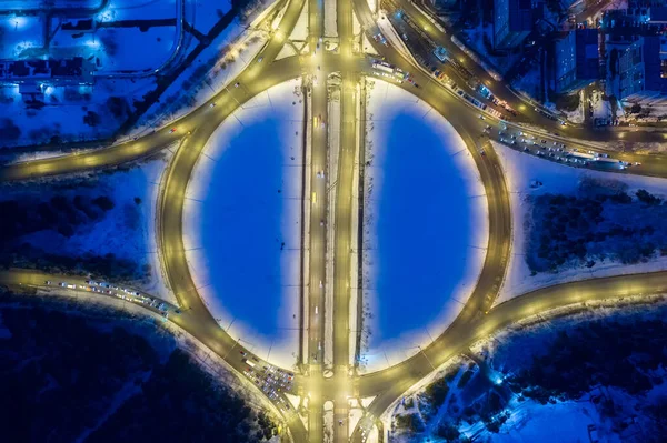 Ekaterinburg Rusia Sens Giratoriu Intersecții Iluminate Felinare Vedere Oraș Noapte — Fotografie, imagine de stoc