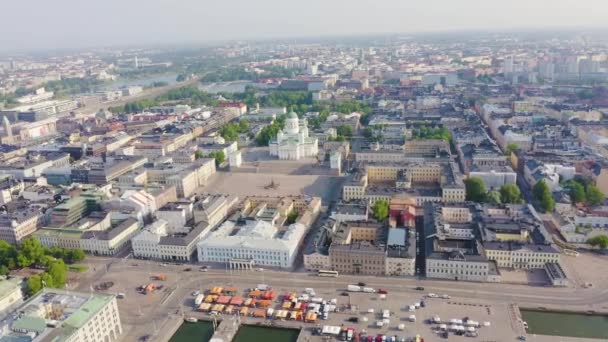 Helsinki, Finland. City center aerial view. Helsinki Cathedral. Senate square. Market Square. 4K — Stock Video