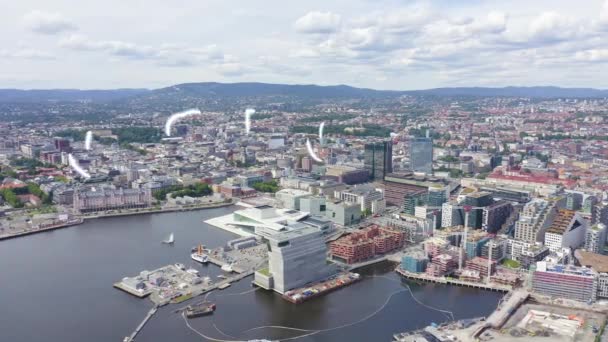 Oslo, Norvège. Centre-ville depuis les airs. Embankment Oslo Fjord. Opéra d'Oslo. 4K — Video