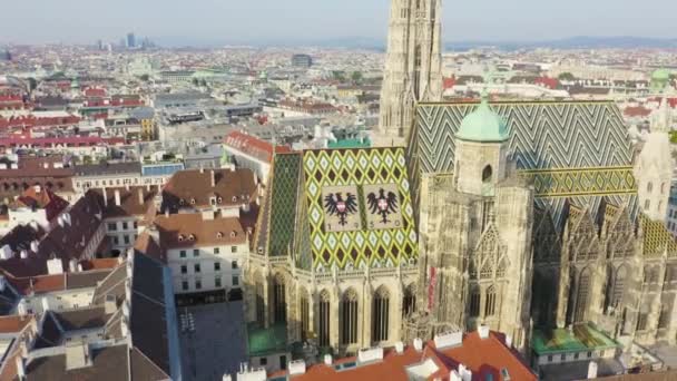Zbliżenie Dolly. Wiedeń, Austria. Katedra św. Szczepana (Niemcy: Stephansdom). Katedra katolicka - narodowy symbol Austrii — Wideo stockowe