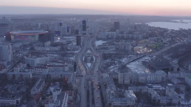 Ekaterimburgo Rusia Marzo 2020 Centro Ciudad Luz Fondo Después Puesta — Vídeos de Stock