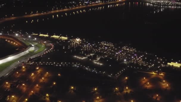 Kazan, Russia. Veduta aerea della Cattedrale di Kazan. Di notte. 4K — Video Stock