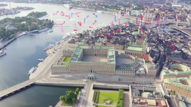 Stockholm, Sverige. Kungliga slottet i Stockholm. Kungliga slottet. Flygfoto. 4K — Stockvideo
