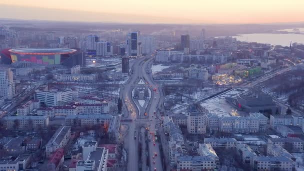 Ekaterimburgo Rusia Marzo 2020 Centro Ciudad Luz Fondo Después Puesta — Vídeos de Stock