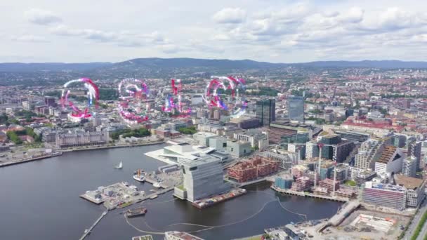 Oslo, Norwegen. Stadtzentrum aus der Luft. Embankment Oslo Fjord. Osloer Oper. 4K — Stockvideo