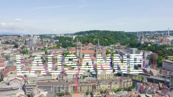 Lausanne, Schweiz. Flyg över den centrala delen av staden. La Cite är en stadsdel historiska centrum. 4K — Stockvideo