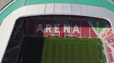 Kazan, Rusya. Ak Bar Arena 'nın havadan görünüşü. 2018 FIFA Dünya Kupası 'nın yapılacağı yer. 4K