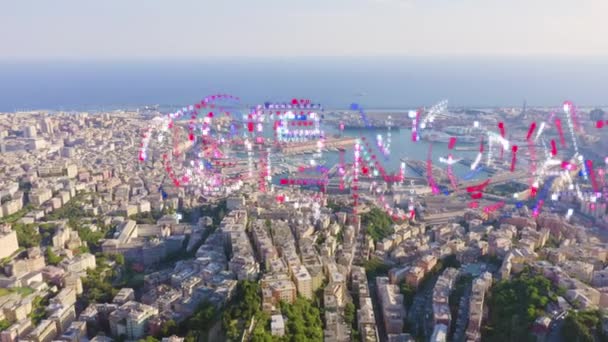 Genova, Italia. Parte centrale della città, vista aerea. Navi nel porto. 4K — Video Stock