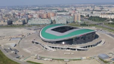 Kazan, Rusya. Ak Bar Arena 'nın havadan görünüşü. 2018 FIFA Dünya Kupası 'nın yapılacağı yer. 4K