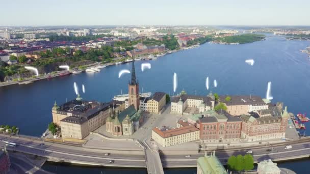Stockholm, Suède. Vieille ville Gamla Stan. Riddarholmen. Vue aérienne. 4K — Video