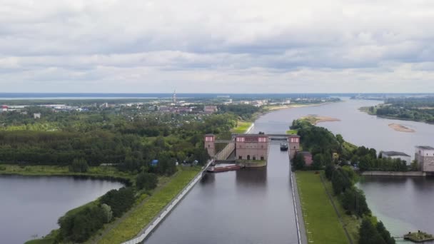 Rybinsk, Russia. The system locks Rybinsk reservoir. 4K — Stock Video