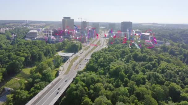 Luxembourg, Avenue John F. Kennedy, Un quartier avec des gratte-ciel modernes. Pont rouge. 4K — Video