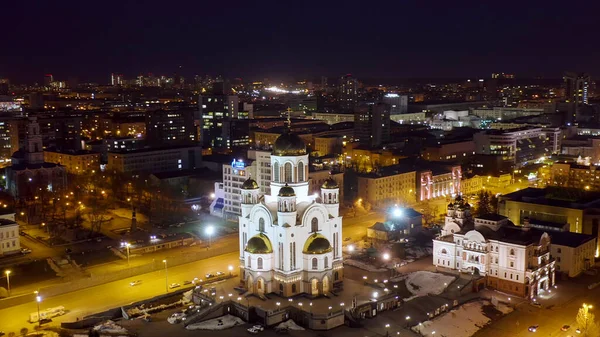 Ekaterinbourg Russie Mars 2020 Temple Sang Ville Nocturne Début Printemps — Photo