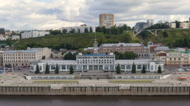 Nizhny Novgorod, Rusya - 8 Ağustos 2020: Nizhny Novgorod 'daki Nehir İstasyonu' nun Hava Görüntüsü  