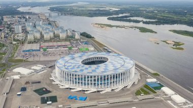 Nizhny Novgorod, Rusya - 8 Ağustos 2020: Nizhny Novgorod Stadyumu, Aerial View  