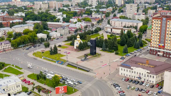 Ivanovo Rusia Agosto 2020 Vuelo Sobre Centro Ciudad Plaza Revolución —  Fotos de Stock