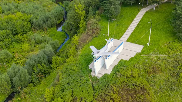 Rzhev Rosja Sierpnia 2020 Samolot Mig Piedestale Widok Lotu Ptaka — Zdjęcie stockowe