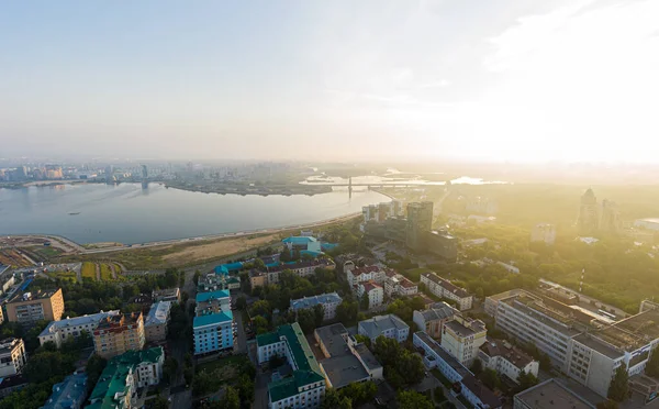 Kazan Ryssland Millenniumbron Flygfoto Över Centrala Delarna Kazan Stad Vid — Stockfoto