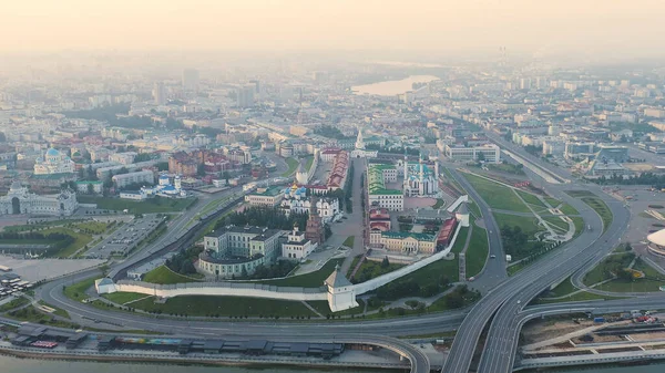 Kazan Ryssland Flygfoto Över Kazan Kreml Tidigt Morgonen Kazankaflodens Vall — Stockfoto
