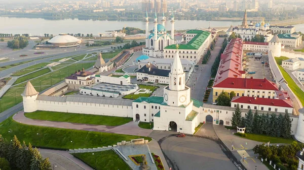 Kazań Rosja Widok Lotu Ptaka Kreml Kazański Wczesnym Rankiem Wieża — Zdjęcie stockowe