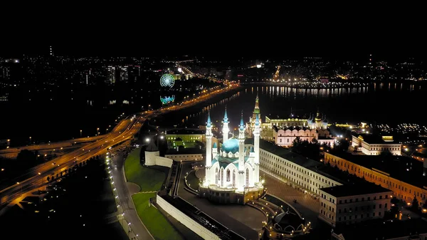 Kasan Russland Kul Sharif Moschee Luftaufnahme Des Kasaner Kremls Nacht — Stockfoto