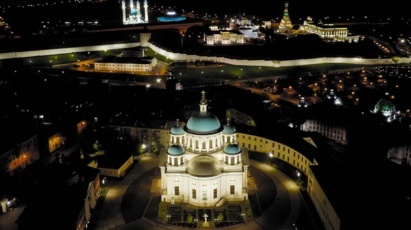 Kasan Russland Luftaufnahme Der Kathedrale Von Kasan Nacht Luftaufnahme — Stockfoto